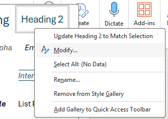 Modify style Styles gallery